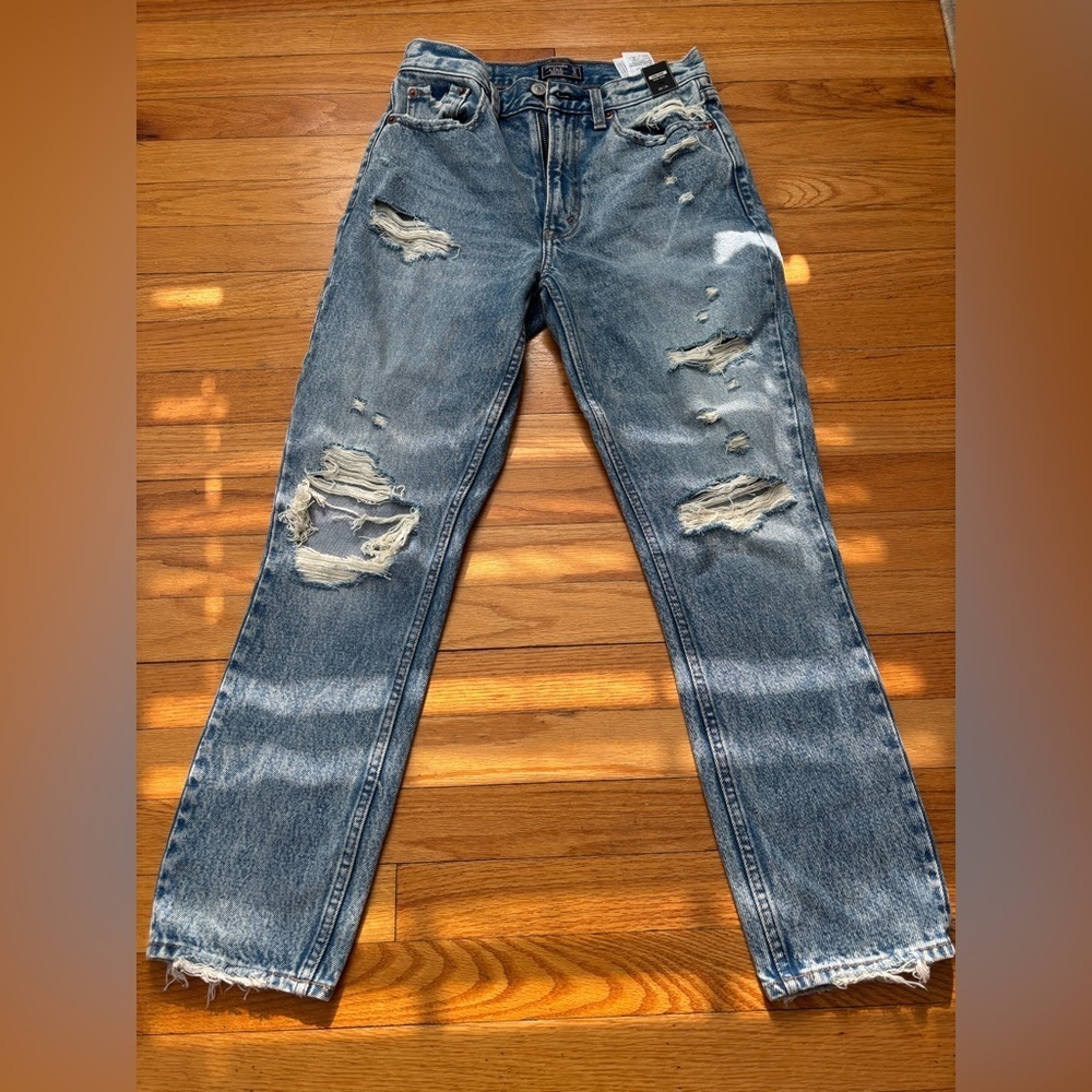 Abercrombie & Fitch Blue Distressed Straight Leg Jeans - Picture 1 of 3